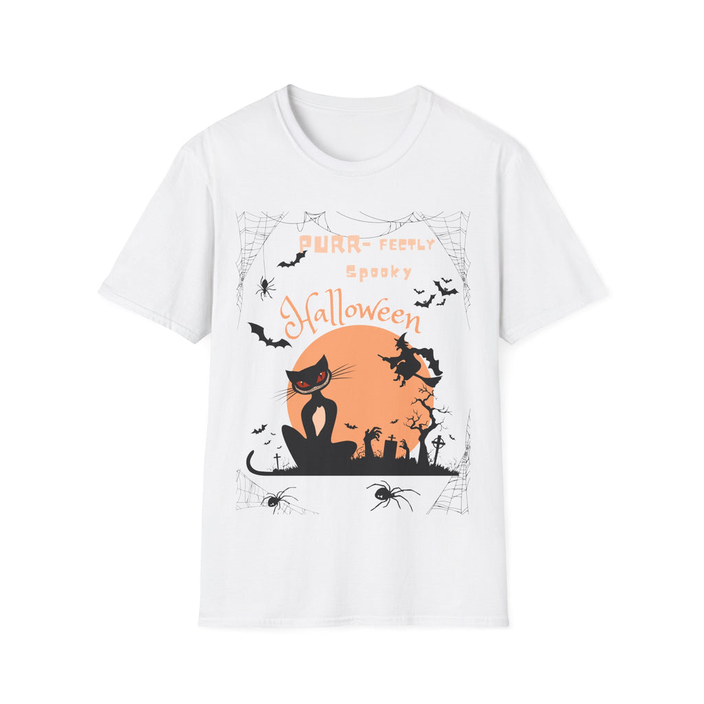 Halloween Cat T-Shirt — "Purr-feeIly Spooky Halloween" Cute Black Cat & Bats Tee