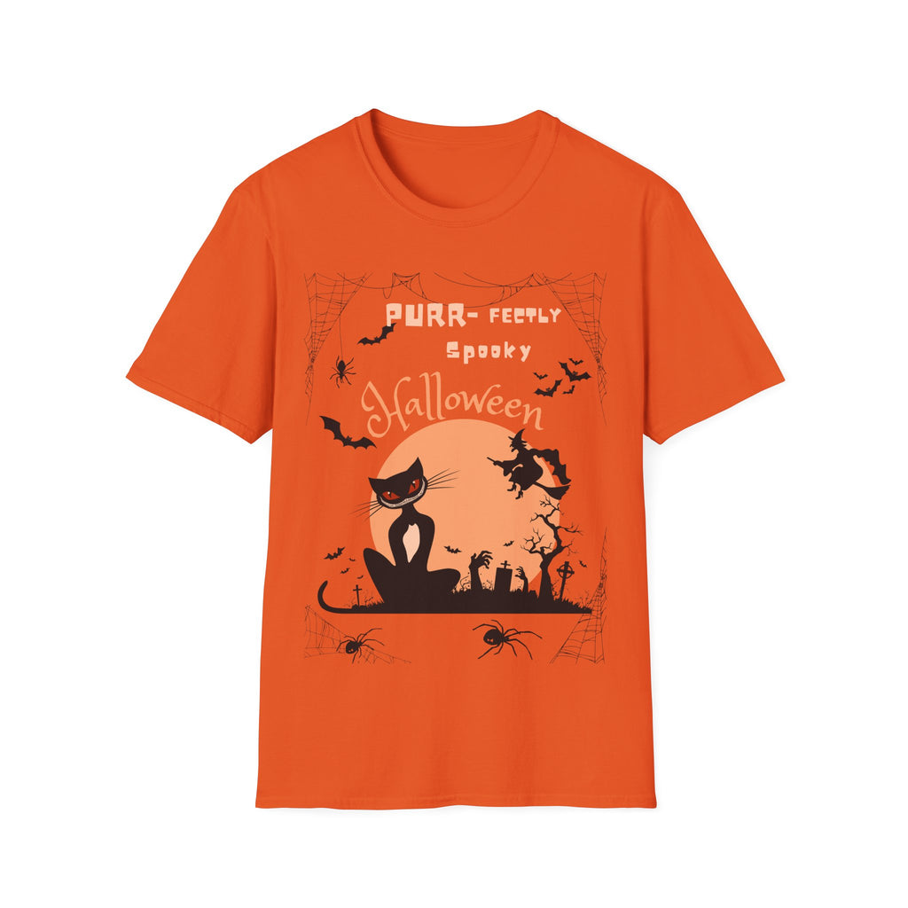 Halloween Cat T-Shirt — "Purr-feeIly Spooky Halloween" Cute Black Cat & Bats Tee
