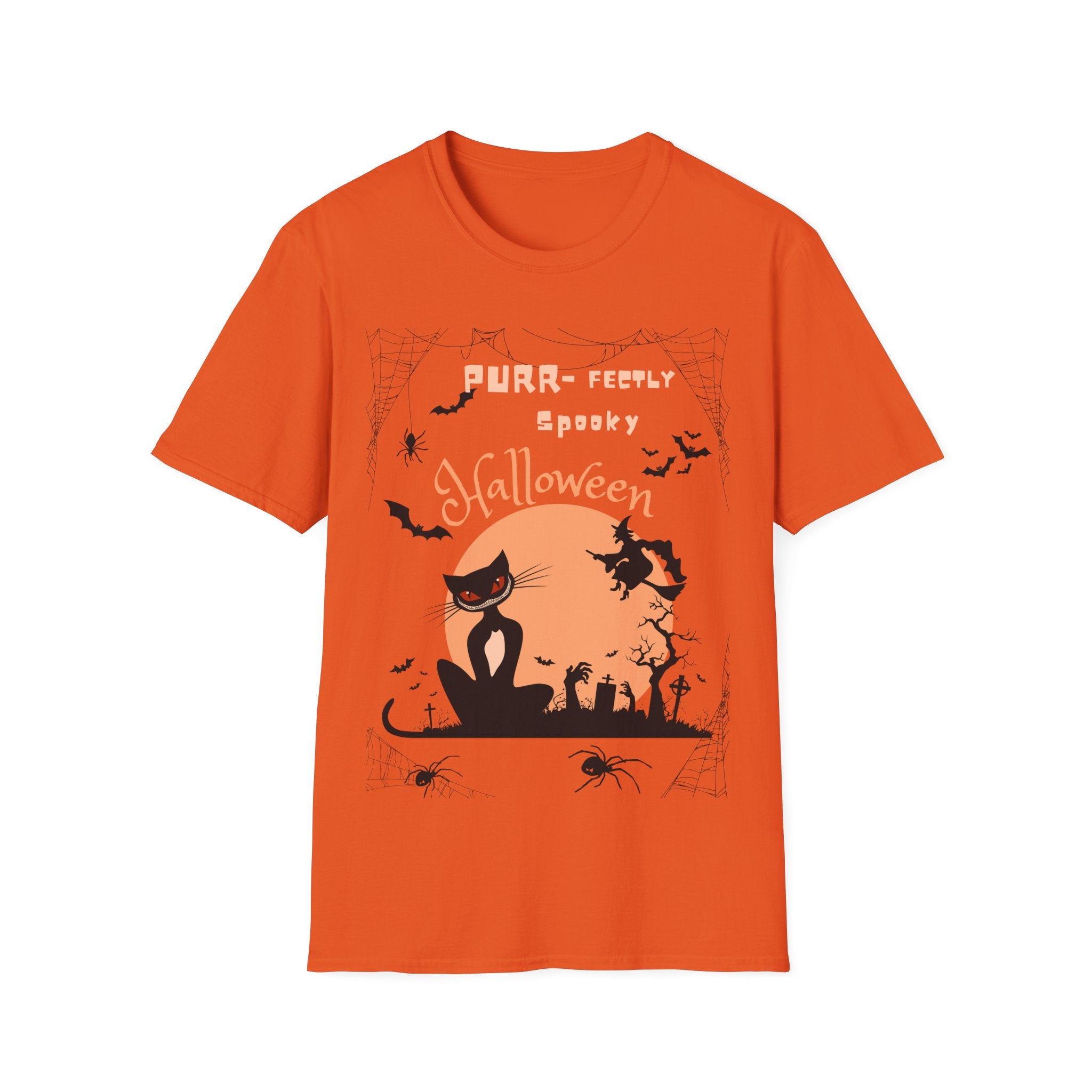 Halloween Cat T-Shirt — "Purr-feeIly Spooky Halloween" Cute Black Cat & Bats Tee