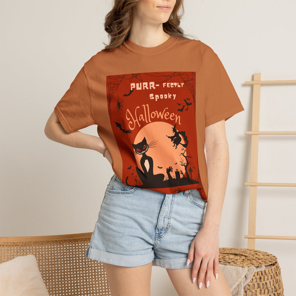 Halloween Cat T-Shirt — "Purr-fectly Spooky" Vintage Witch Design
