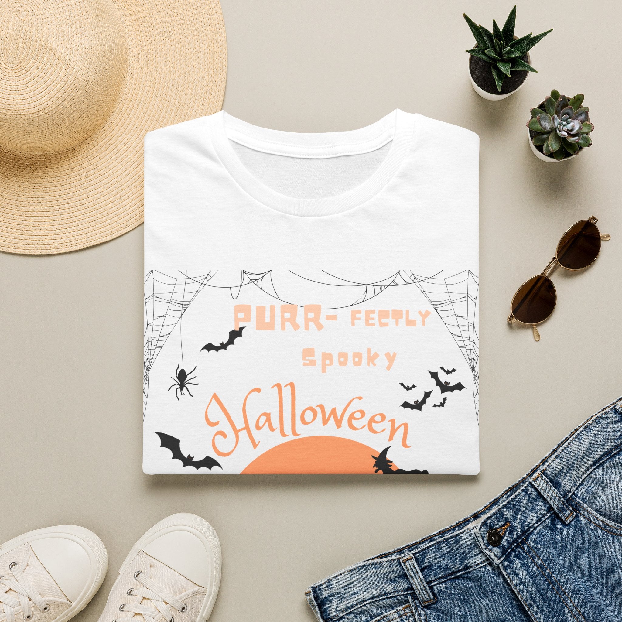 Halloween Cat T-Shirt — "Purr-feeIly Spooky Halloween" Cute Black Cat & Bats Tee