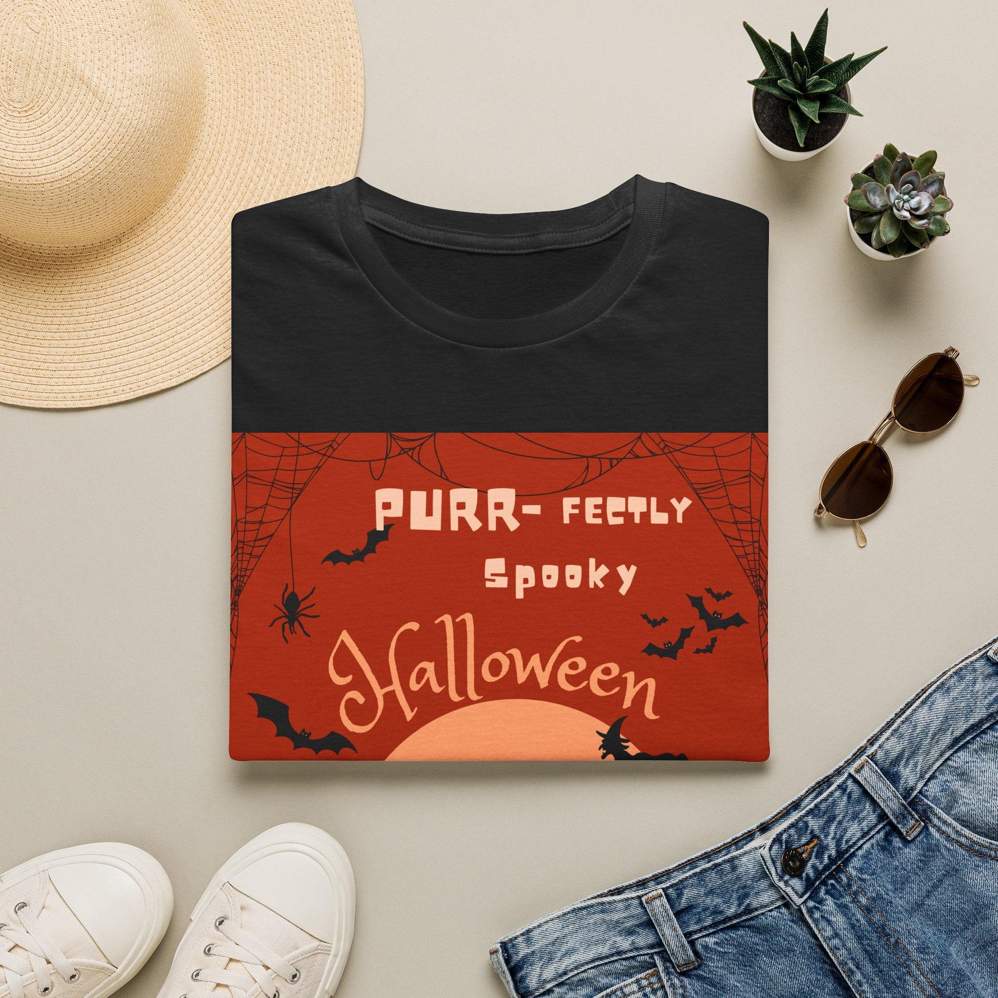 Purr-fectly Spooky Halloween Cat T-Shirt, Vintage vibe, for All Ages, Unisex, Gildan 64000