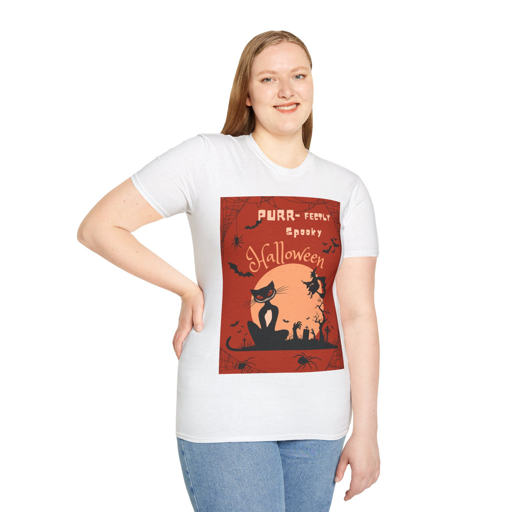 Purr-fectly Spooky Halloween Cat T-Shirt, Vintage vibe, for All Ages, Unisex, Gildan 64000