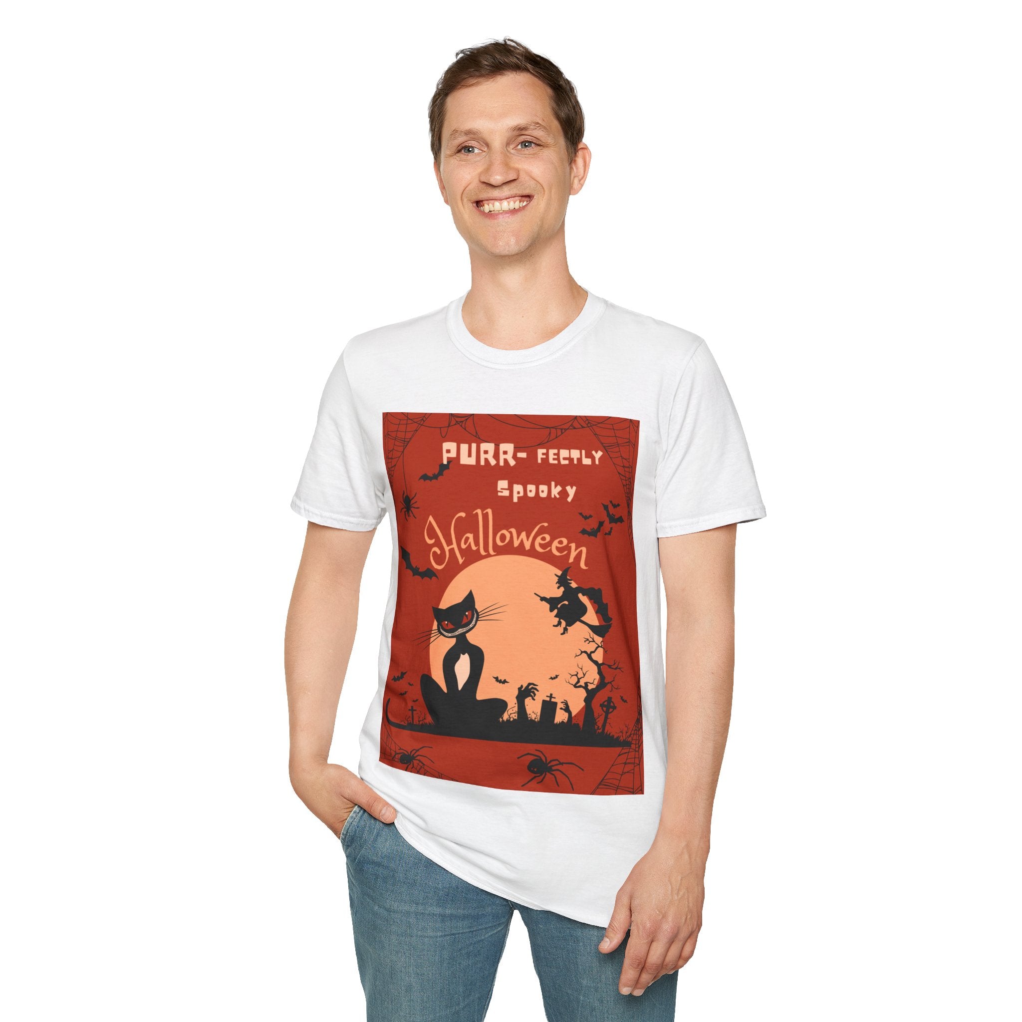 Purr-fectly Spooky Halloween Cat T-Shirt, Vintage vibe, for All Ages, Unisex, Gildan 64000