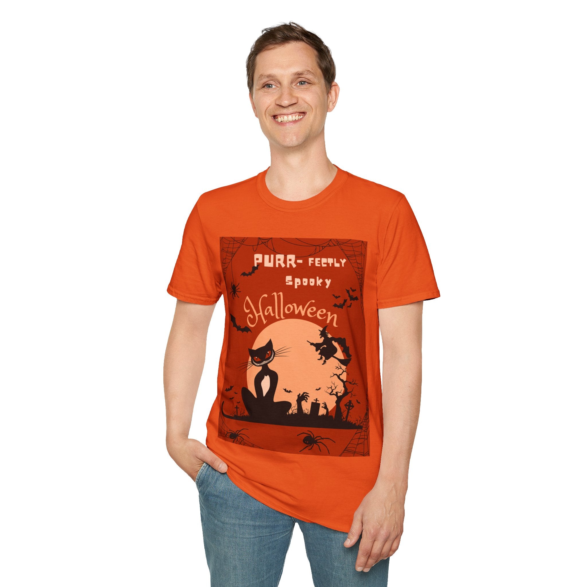 Purr-fectly Spooky Halloween Cat T-Shirt, Vintage vibe, for All Ages, Unisex, Gildan 64000
