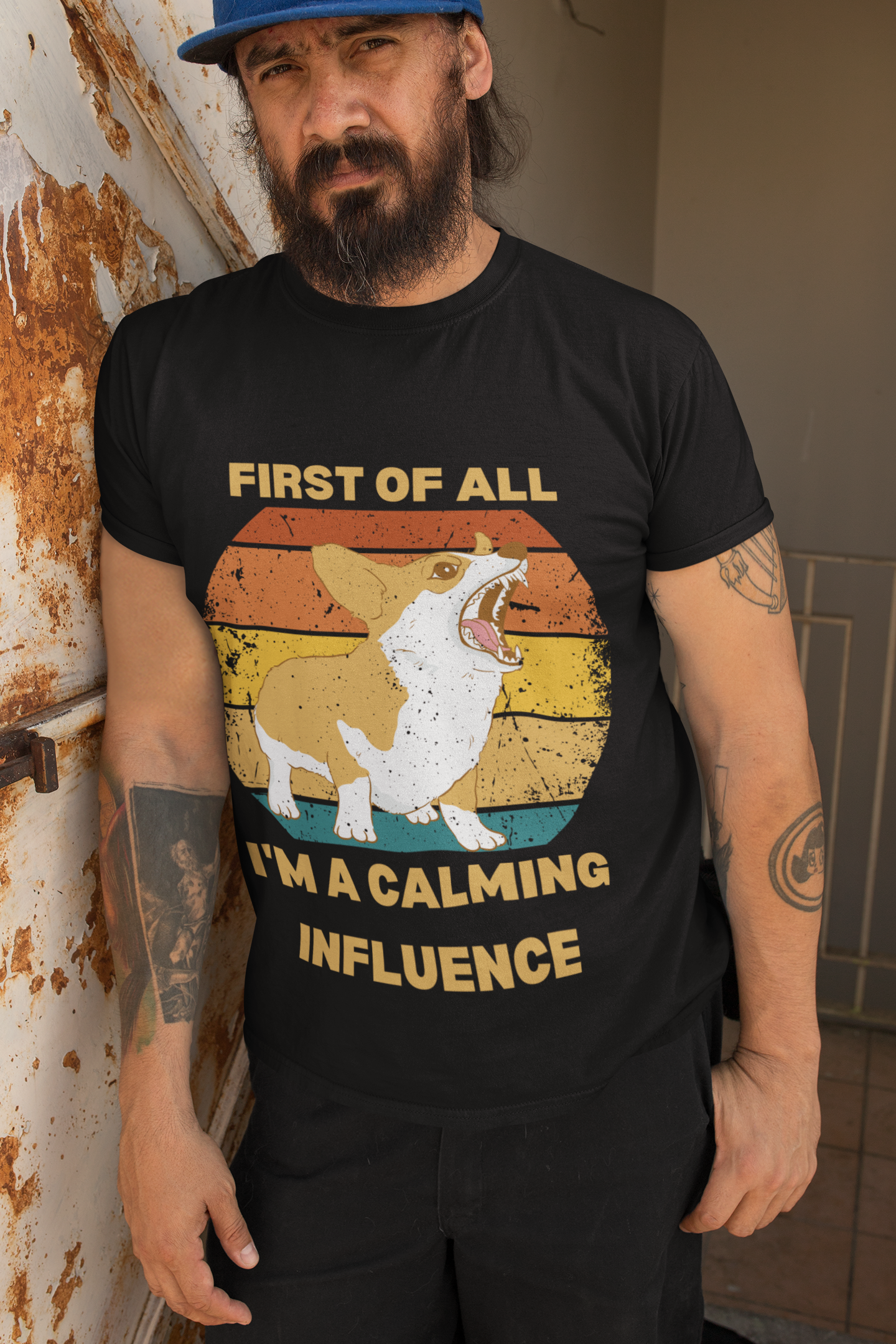 "First of All, I'm a Calming Influence" Sarcastic Funny Corgi T-Shirt