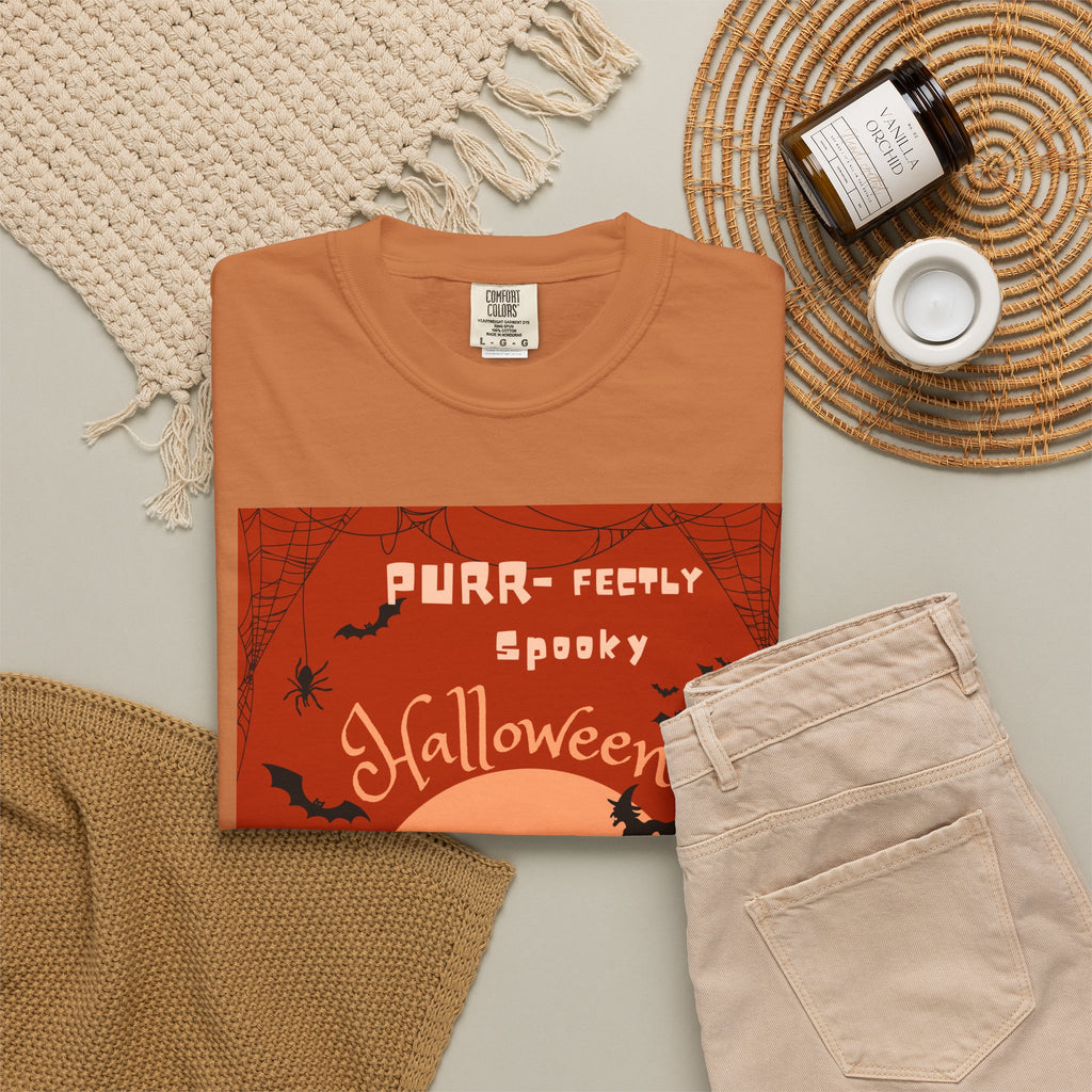 Halloween Cat T-Shirt — "Purr-fectly Spooky" Vintage Witch Design