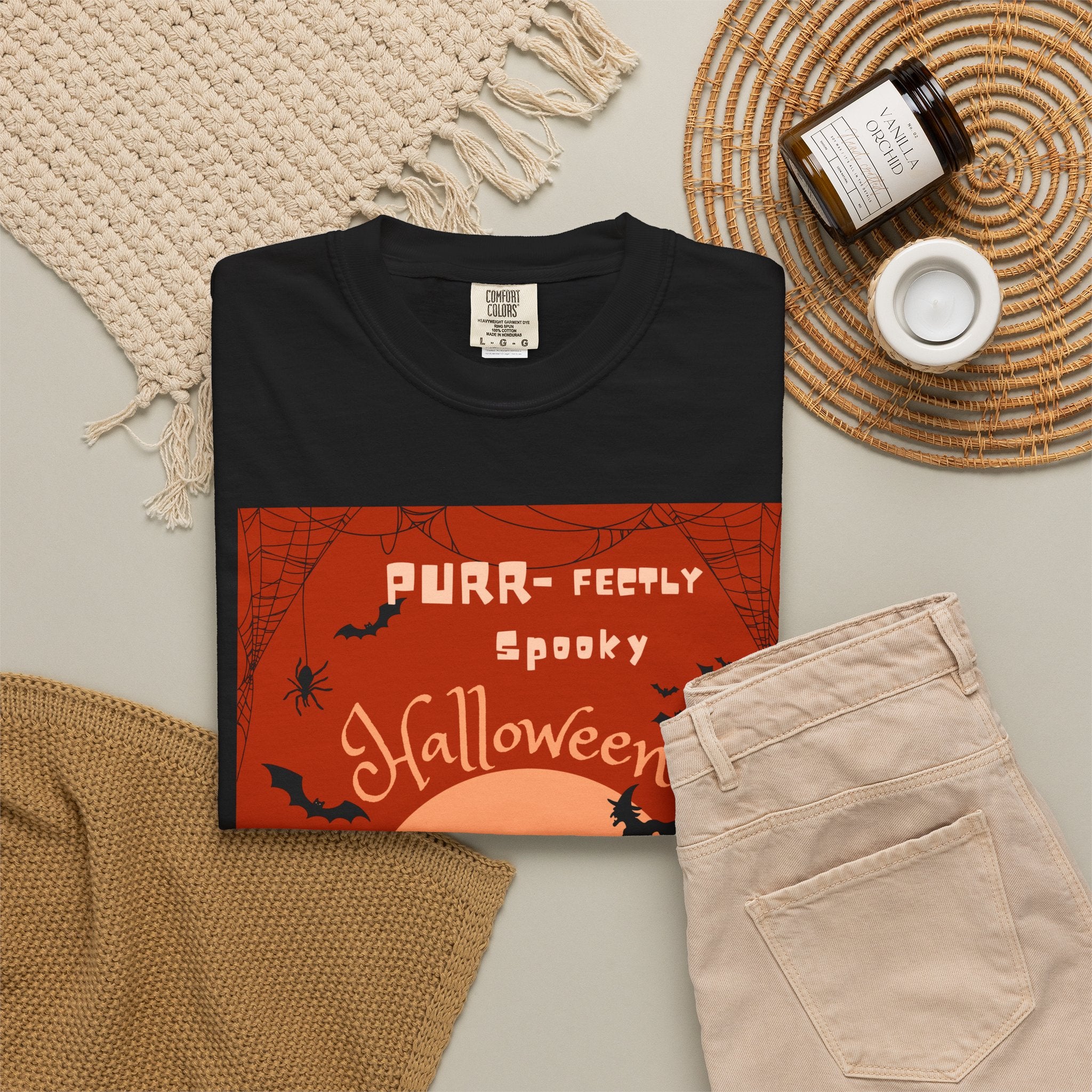 Halloween Cat T-Shirt — "Purr-fectly Spooky" Vintage Witch Design