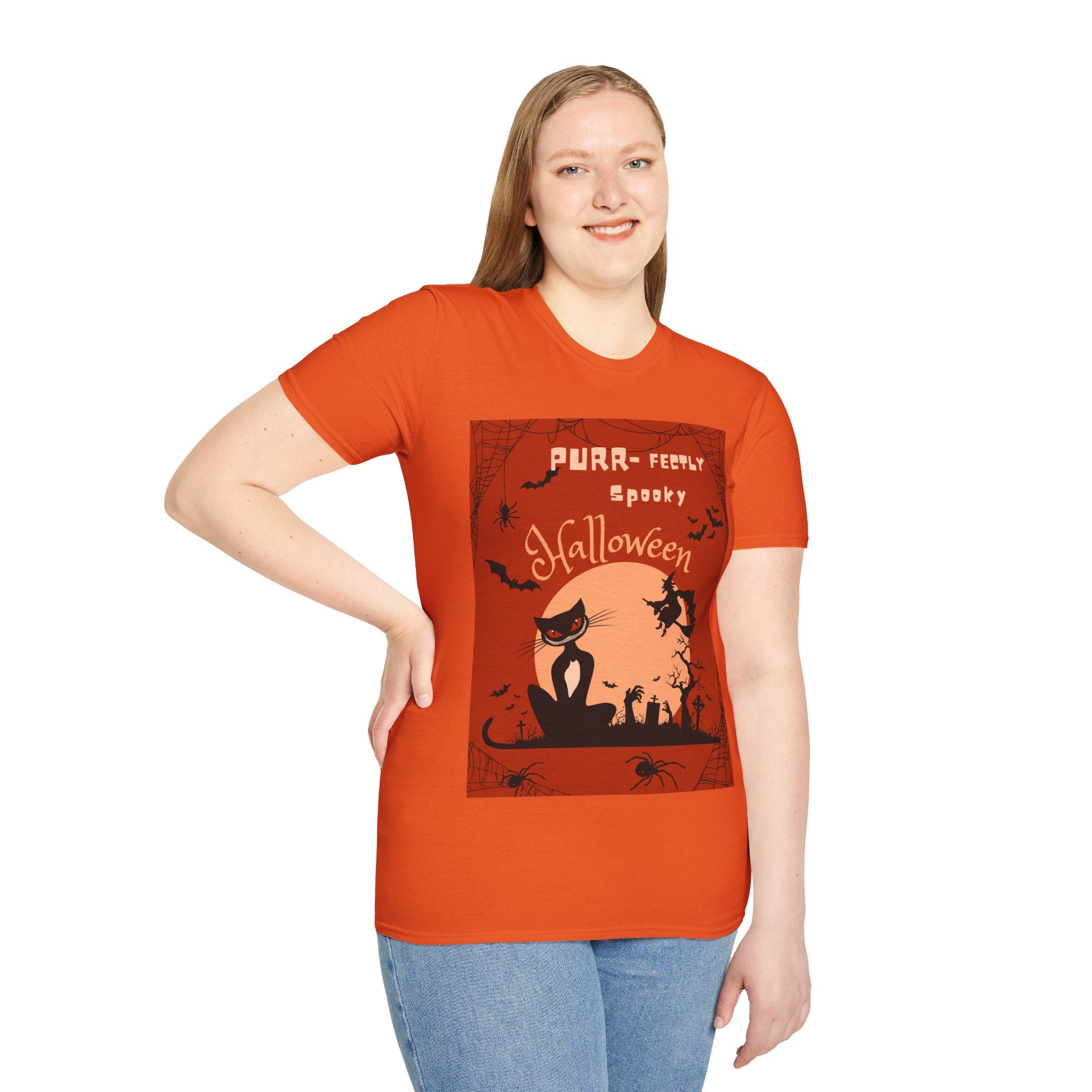Purr-fectly Spooky Halloween Cat T-Shirt, Vintage vibe, for All Ages, Unisex, Gildan 64000