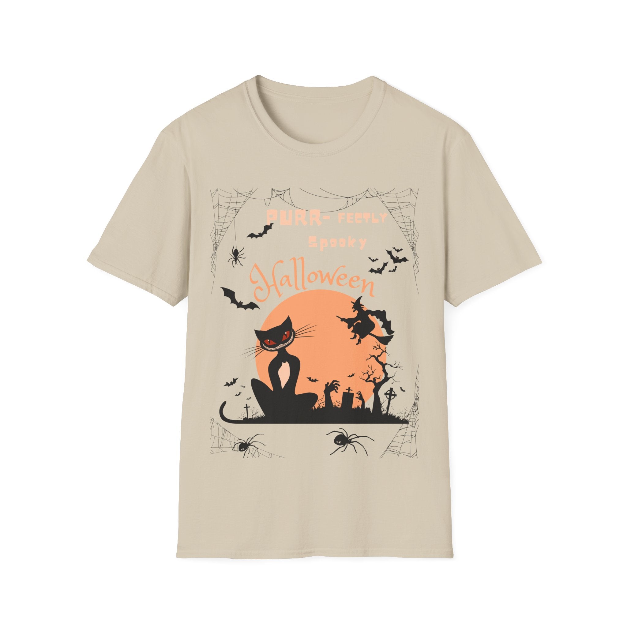 Halloween Cat T-Shirt — "Purr-feeIly Spooky Halloween" Cute Black Cat & Bats Tee