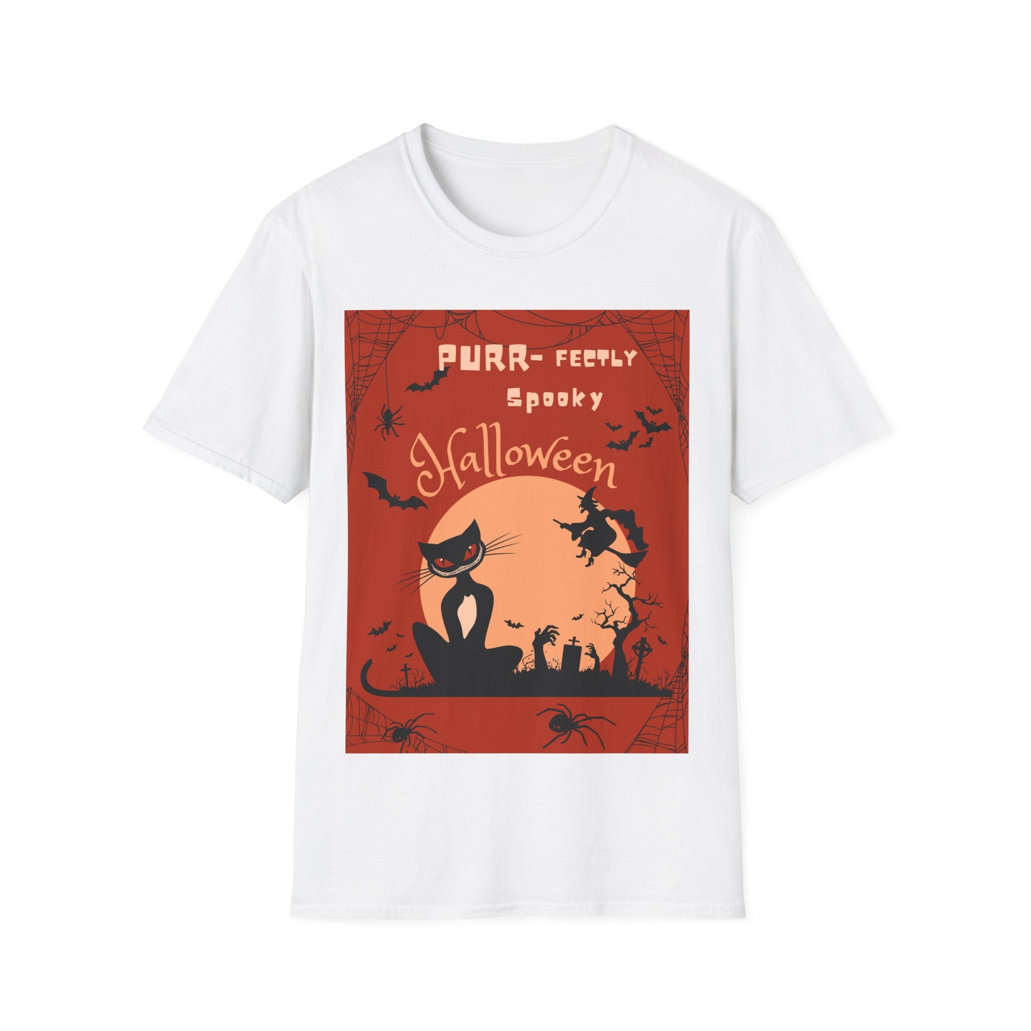 Purr-fectly Spooky Halloween Cat T-Shirt, Vintage vibe, for All Ages, Unisex, Gildan 64000
