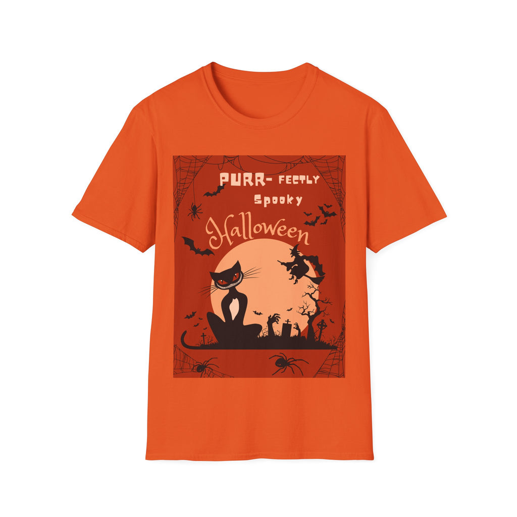 Purr-fectly Spooky Halloween Cat T-Shirt, Vintage vibe, for All Ages, Unisex, Gildan 64000