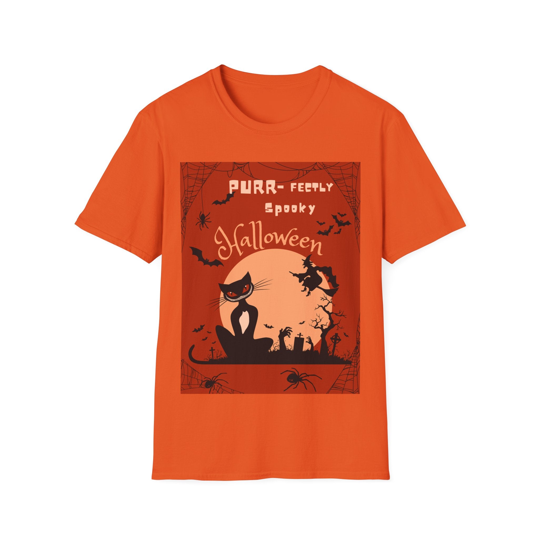 Purr-fectly Spooky Halloween Cat T-Shirt, Vintage vibe, for All Ages, Unisex, Gildan 64000
